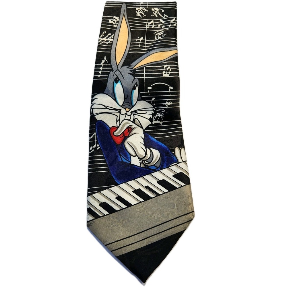 Vintage Looney Tunes Mania Mens Necktie Bugs Bunny Piano Musical‎ Notes 1995 Tie